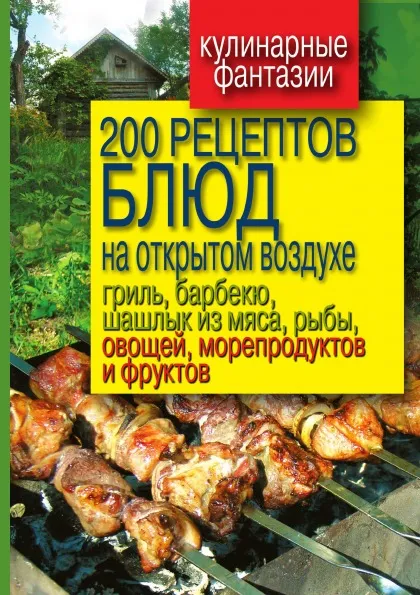 Обложка книги 200 рецептов блюд на открытом воздухе гриль, барбекю, шашлык из мяса, рыбы, овощей, морепродуктов и фруктов, В.С. Водяницкий