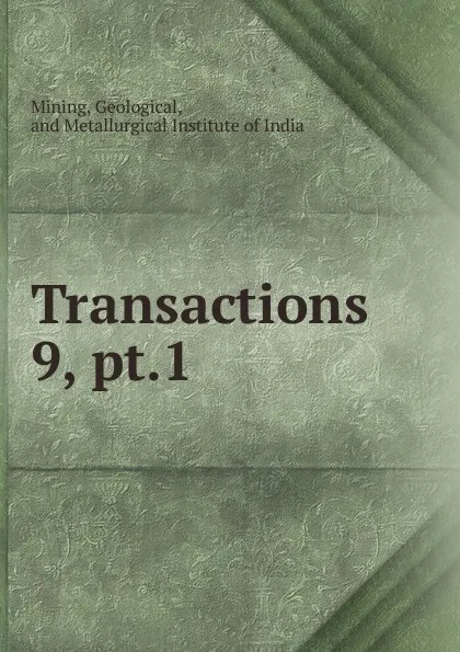 Обложка книги Transactions, Geological Mining