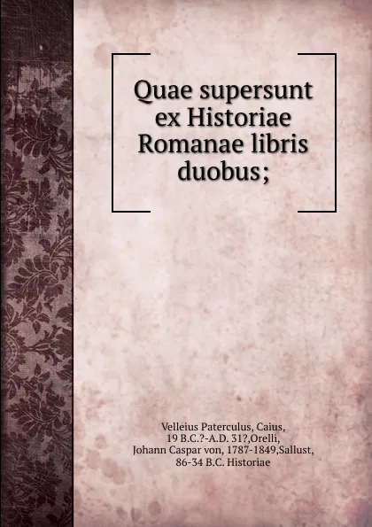 Обложка книги Historiae Romanae. Libris duobus, Velleius Paterculus