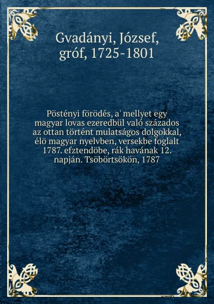 Обложка книги Postenyi forodes, József Gvadányi