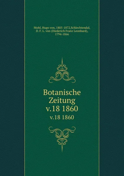 Обложка книги Botanische Zeitung, Hugo von Mohl