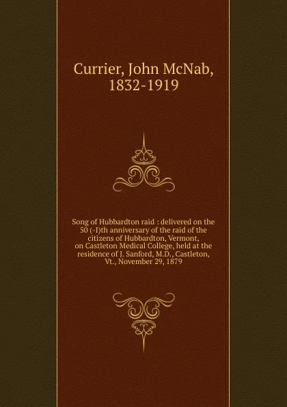 Обложка книги Song of Hubbardton raid, John McNab Currier