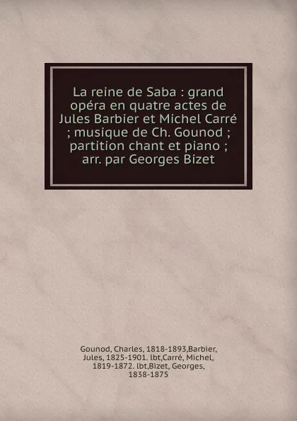 Обложка книги La reine de Saba, Charles Gounod