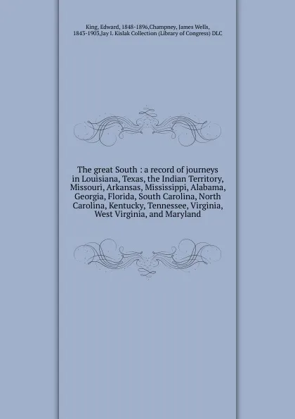 Обложка книги The great South, King Edward