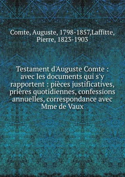 Обложка книги Testament d.Auguste Comte, Comte Auguste