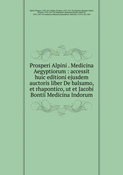 Обложка книги Prosperi Alpini . Medicina Aegyptiorum, Prosper Alpini