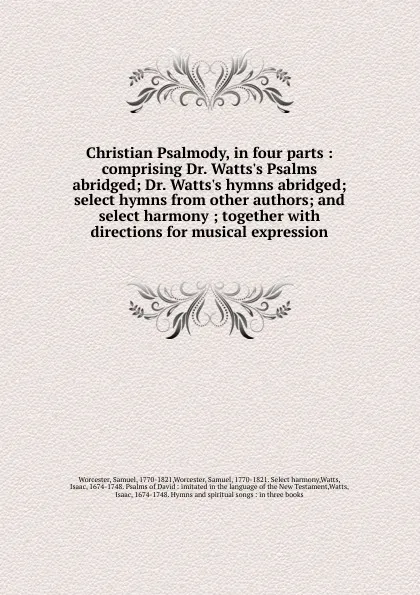 Обложка книги Christian Psalmody, in four parts, Samuel Worcester