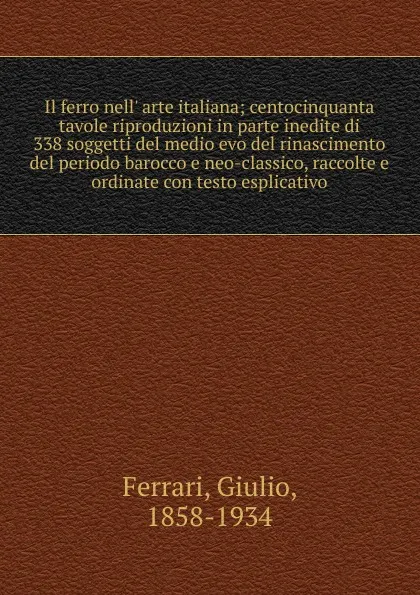 Обложка книги Il ferro nell. arte italiana, Giulio Ferrari