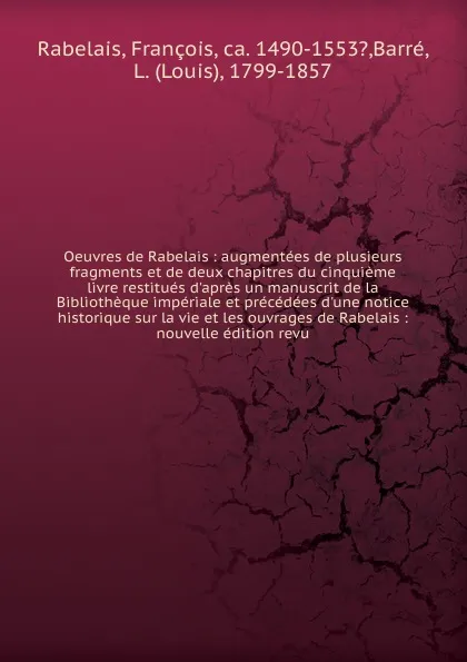 Обложка книги Oeuvres de Rabelais, François Rabelais