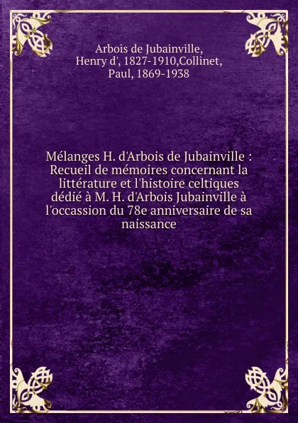 Обложка книги Melanges H. d.Arbois de Jubainville, Henry d'Arbois de Jubainville