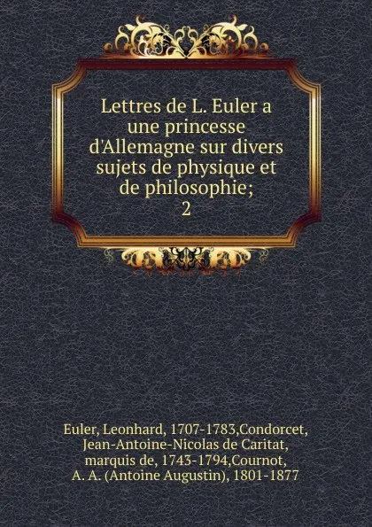 Обложка книги Lettres de L. Euler a une princesse d.Allemagne sur divers sujets de physique et de philosophie, Leonhard Euler