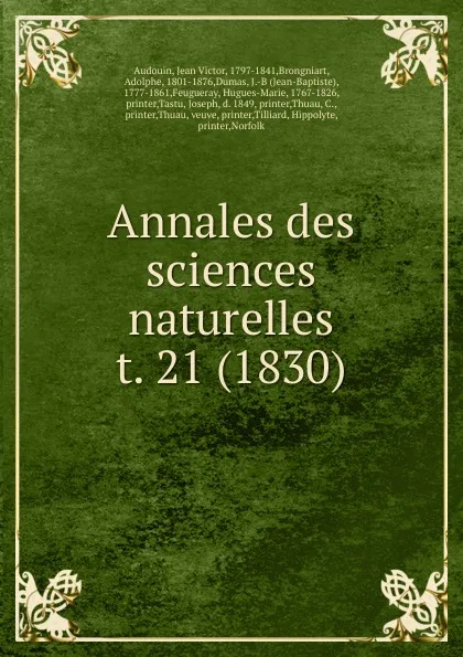 Обложка книги Annales des sciences naturelles, Jean Victor Audouin