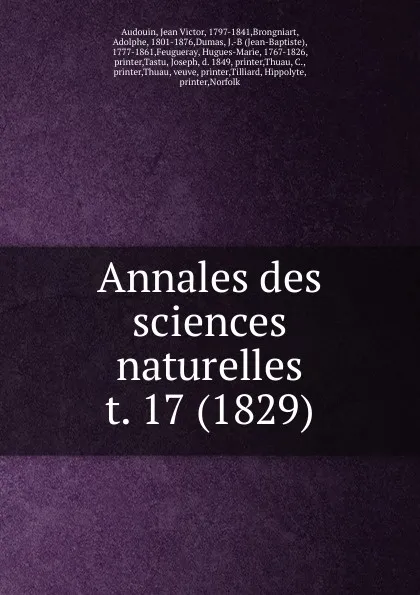 Обложка книги Annales des sciences naturelles, Jean Victor Audouin