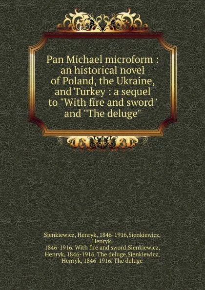 Обложка книги Pan Michael microform, Sienkiewicz Henryk