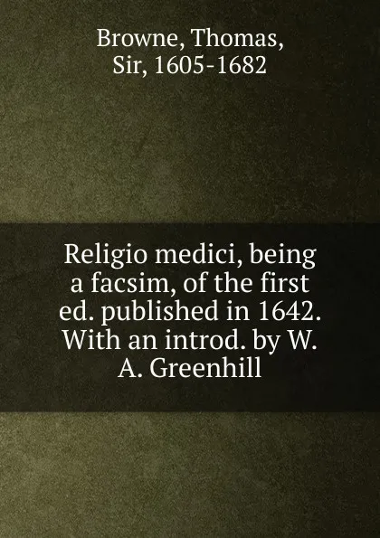 Обложка книги Religio medici, Thomas Browne