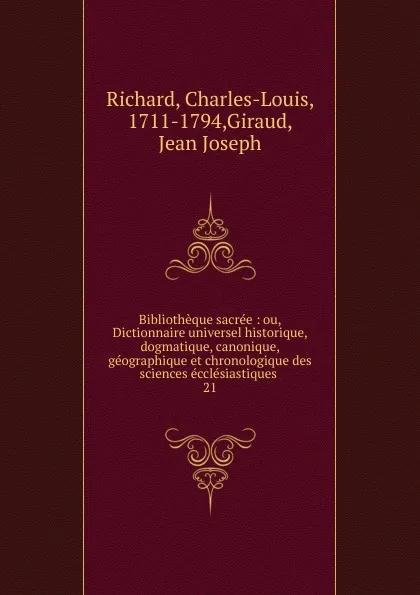 Обложка книги Bibliotheque sacree, Charles-Louis Richard