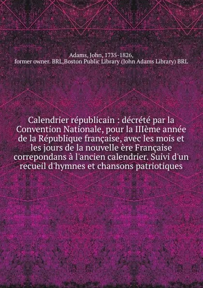 Обложка книги Calendrier republicain, John Adams