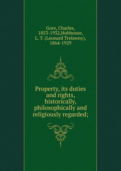 Обложка книги Property, its duties and rights, historically, philosophically and religiously regarded, Charles Gore