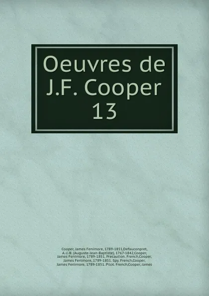 Обложка книги Oeuvres de J.F. Cooper, Cooper James Fenimore