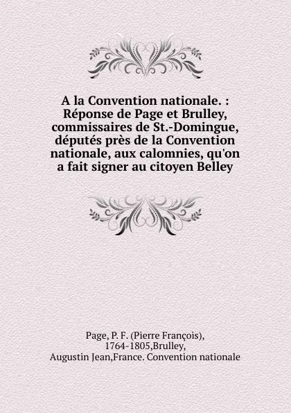 Обложка книги A la Convention nationale, Pierre François Page