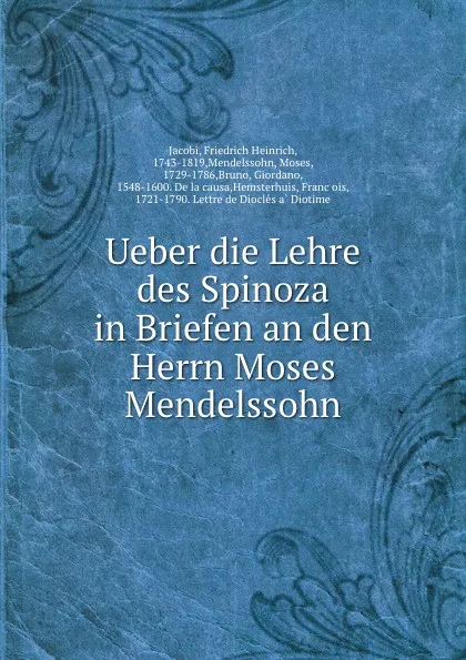 Обложка книги Ueber die Lehre des Spinoza in Briefen an den Herrn Moses Mendelssohn, Friedrich Heinrich Jacobi