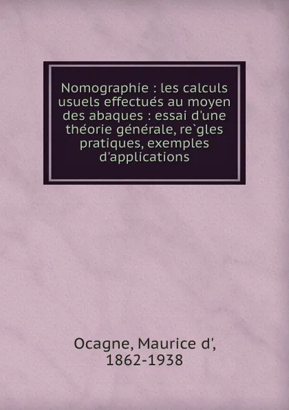 Обложка книги Nomographie, Maurice d' Ocagne