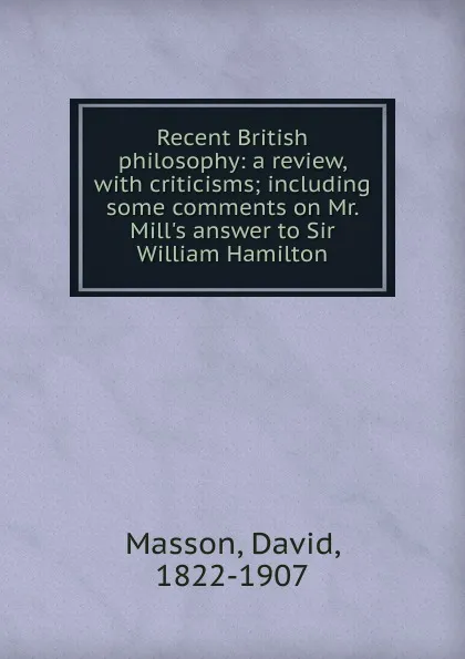 Обложка книги Recent British philosophy, Masson David