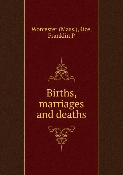 Обложка книги Births, marriages and deaths, Franklin P. Rice