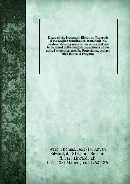 Обложка книги Errata of the Protestant Bible, Thomas Ward