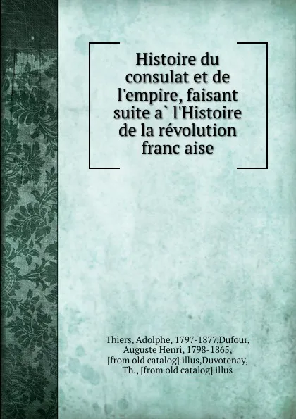 Обложка книги Histoire du consulat et de l.empire, faisant suite a l.Histoire de la revolution francaise, Thiers Adolphe