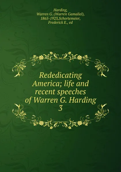 Обложка книги Rededicating America, Warren Gamaliel Harding