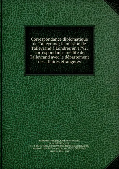 Обложка книги Correspondance diplomatique de Talleyrand, Charles Maurice de Talleyrand-Périgord