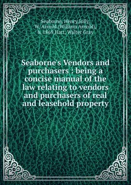 Обложка книги Seaborne.s Vendors and purchasers, Henry Seaborne