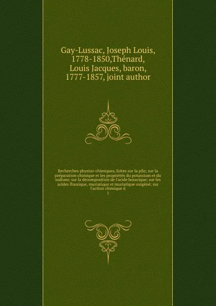 Обложка книги Recherches physico-chimiques, faites sur la pile, Joseph Louis Gay-Lussac