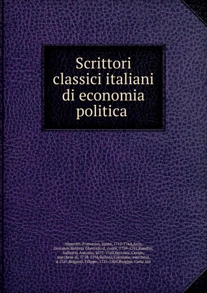 Обложка книги Scrittori classici italiani di economia politica, Francesco Algarotti