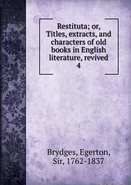 Обложка книги Restituta, Brydges Egerton