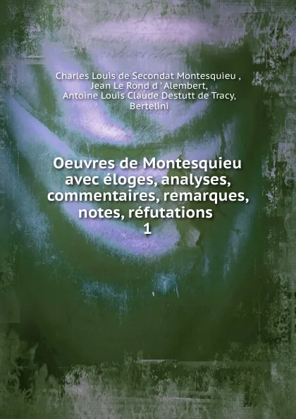 Обложка книги Oeuvres de Montesquieu avec eloges, analyses, commentaires, remarques, notes, refutations . 1, Charles Louis de Secondat Montesquieu