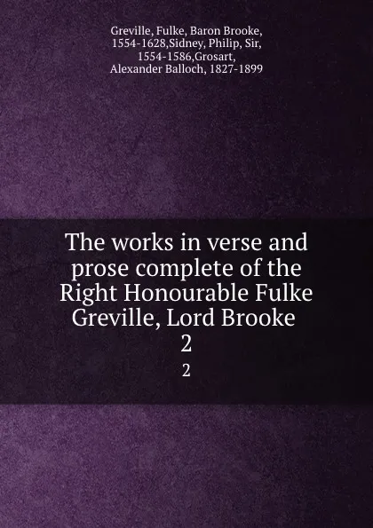 Обложка книги The works in verse and prose complete of the Right Honourable Fulke Greville, Lord Brooke . 2, Fulke Greville