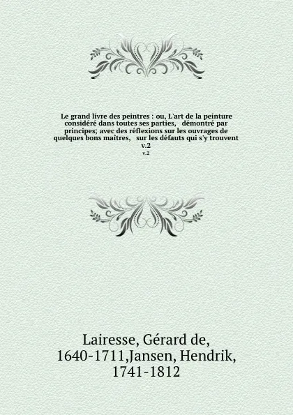 Обложка книги Le grand livre des peintres : ou, L.art de la peinture considere dans toutes ses parties, . demontre par principes; avec des reflexions sur les ouvrages de quelques bons maitres, . sur les defauts qui s.y trouvent. v.2, Gérard de Lairesse