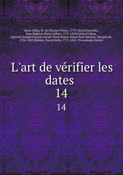 Обложка книги L.art de verifier les dates . 14, Nicolas Viton Saint-Allais