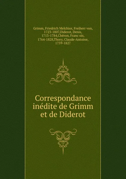 Обложка книги Correspondance inedite de Grimm et de Diderot, Friedrich Melchior Grimm