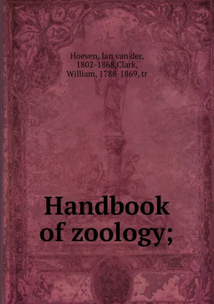 Обложка книги Handbook of zoology;, Jan van der Hoeven