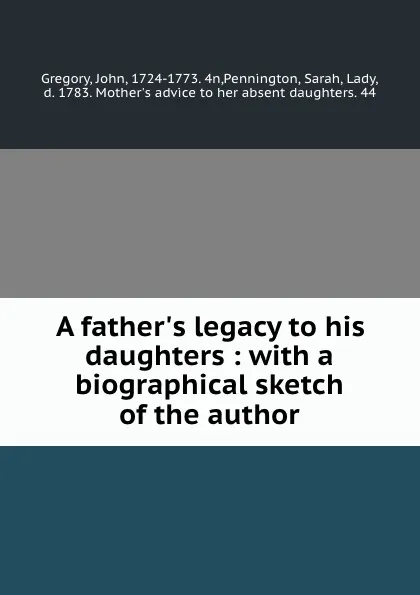 Обложка книги A father.s legacy to his daughters : with a biographical sketch of the author, John Gregory