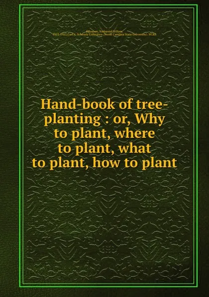 Обложка книги Hand-book of tree-planting : or, Why to plant, where to plant, what to plant, how to plant, Nathaniel Hillyer Egleston