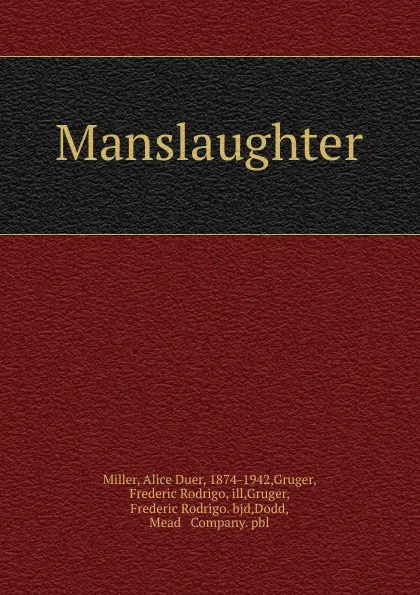 Обложка книги Manslaughter, Alice Duer Miller