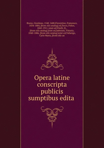 Обложка книги Opera latine conscripta publicis sumptibus edita, Giordano Bruno