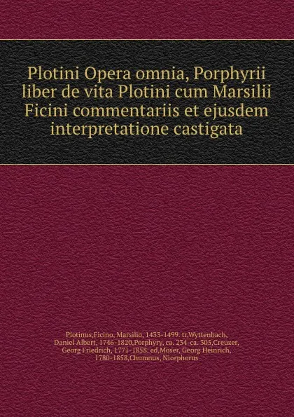 Обложка книги Plotini Opera omnia, Porphyrii liber de vita Plotini cum Marsilii Ficini commentariis et ejusdem interpretatione castigata, Plotinus