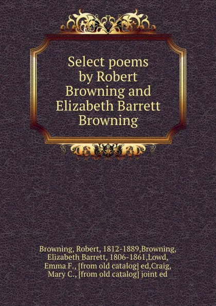 Обложка книги Select poems by Robert Browning and Elizabeth Barrett Browning, Robert Browning