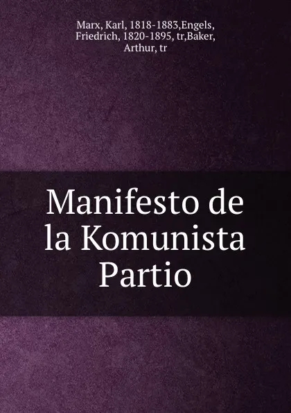 Обложка книги Manifesto de la Komunista Partio, Karl Marx