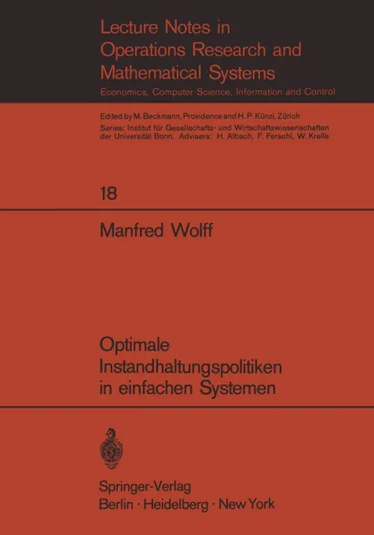 Обложка книги Optimale Instandhaltungspolitiken in einfachen Systemen, Manfred Wolff